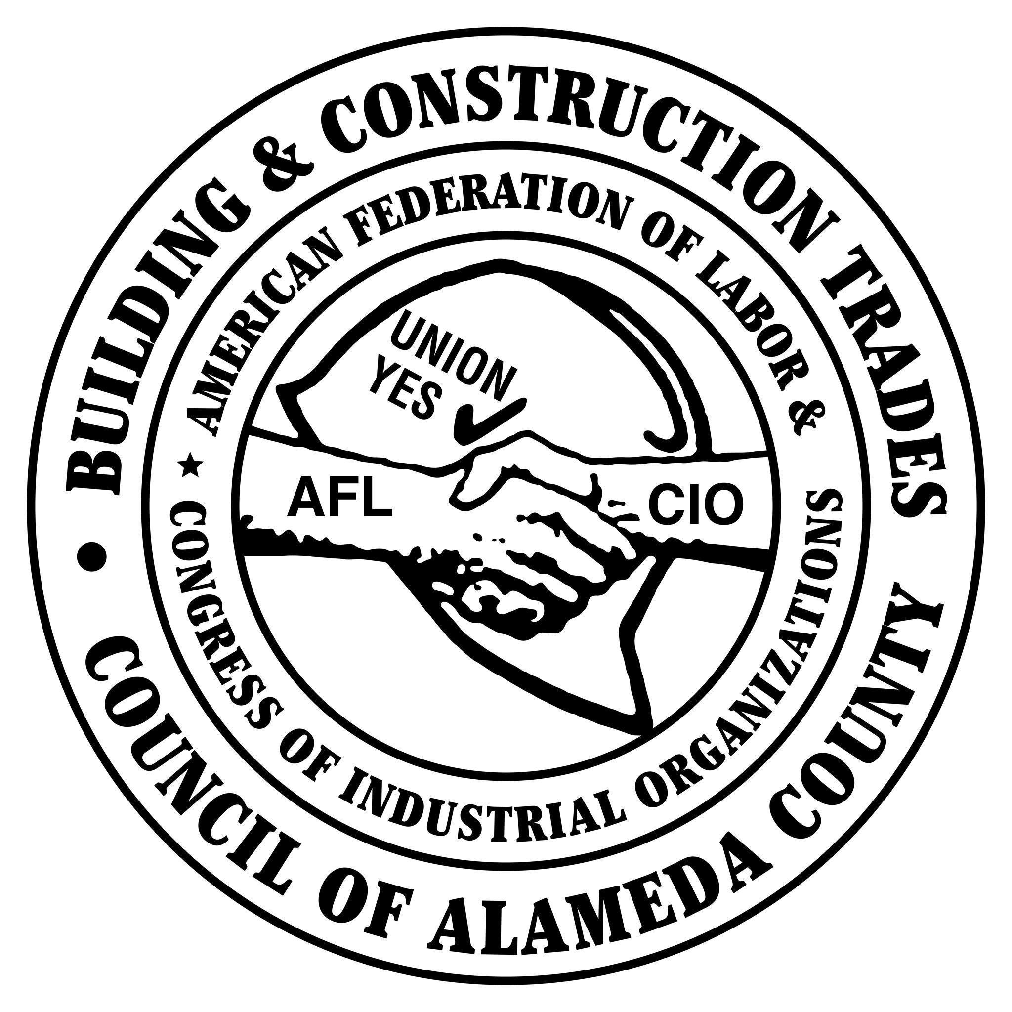 Seal of Building & Construction Trades Council of Alameda County with handshake symbol.